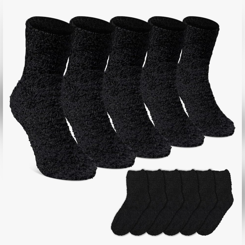 12 Pack Black Fuzzy Winter Socks